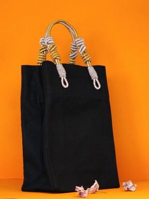 AnimazulSequence CollectionSequence Collection - 2 Knot Handle Market Tote - Black & Gold