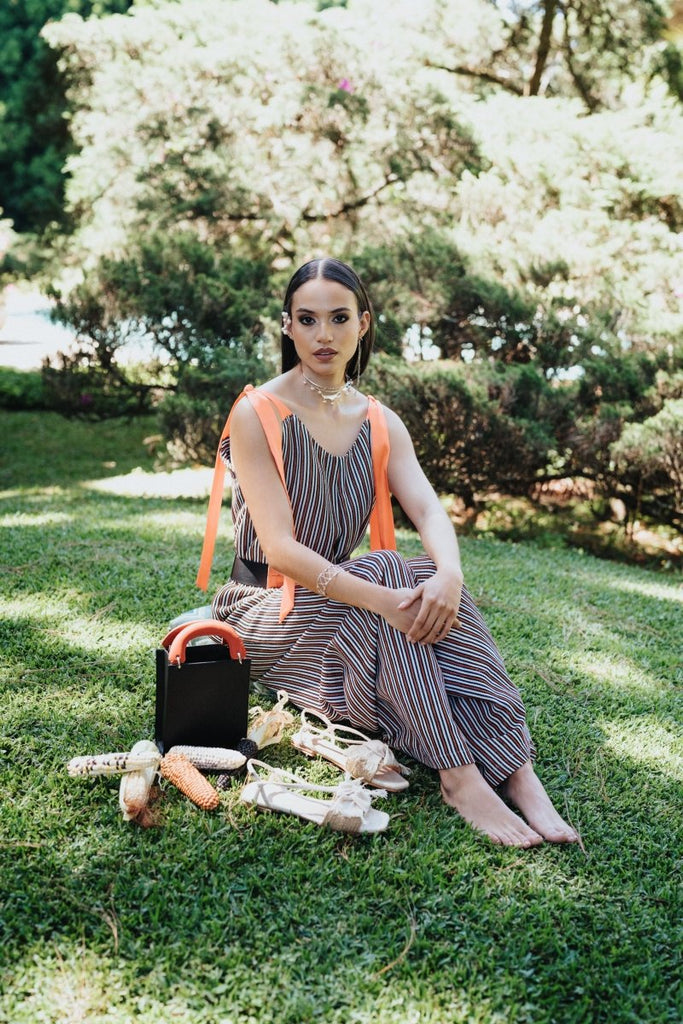 AnimazulVictoria RiveraVictoria Rivera - Striped Jumpsuit - Black, Orange & White with Orange Ribbon